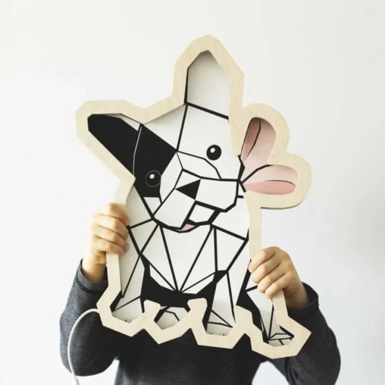 Drewniana Lampka Led Buldog Różowy 24h