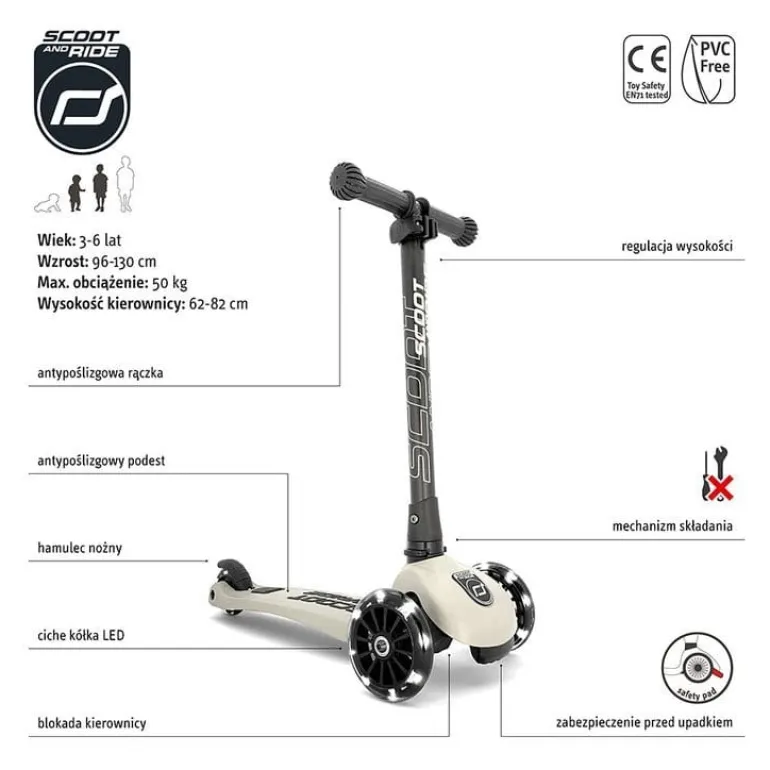 Hulajnoga Trójkołowa dla Dzieci Highwaykick 3 LED 3+ Ash