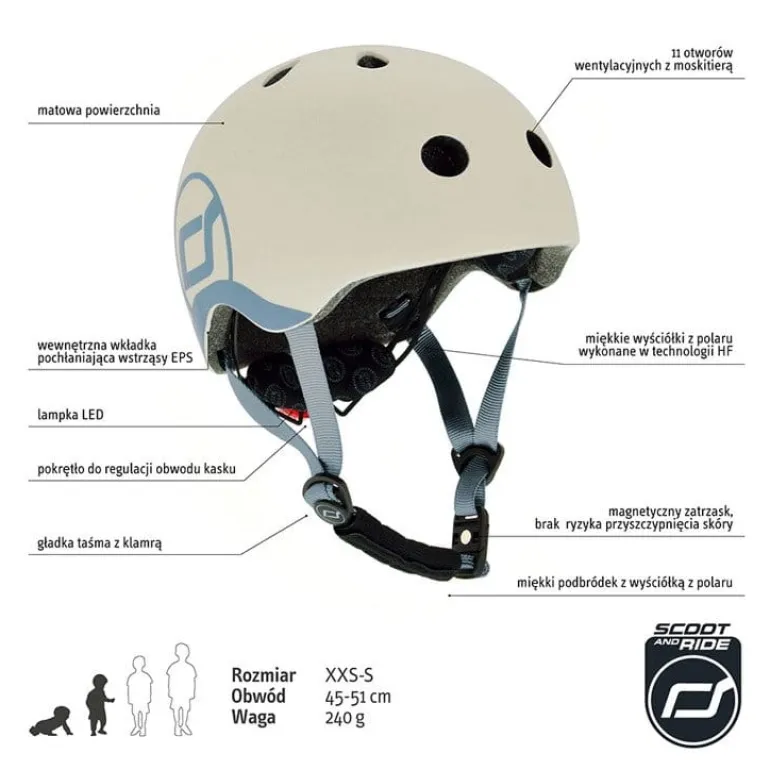 Kask dla Dzieci xxs-S 1-5 Lat Ash