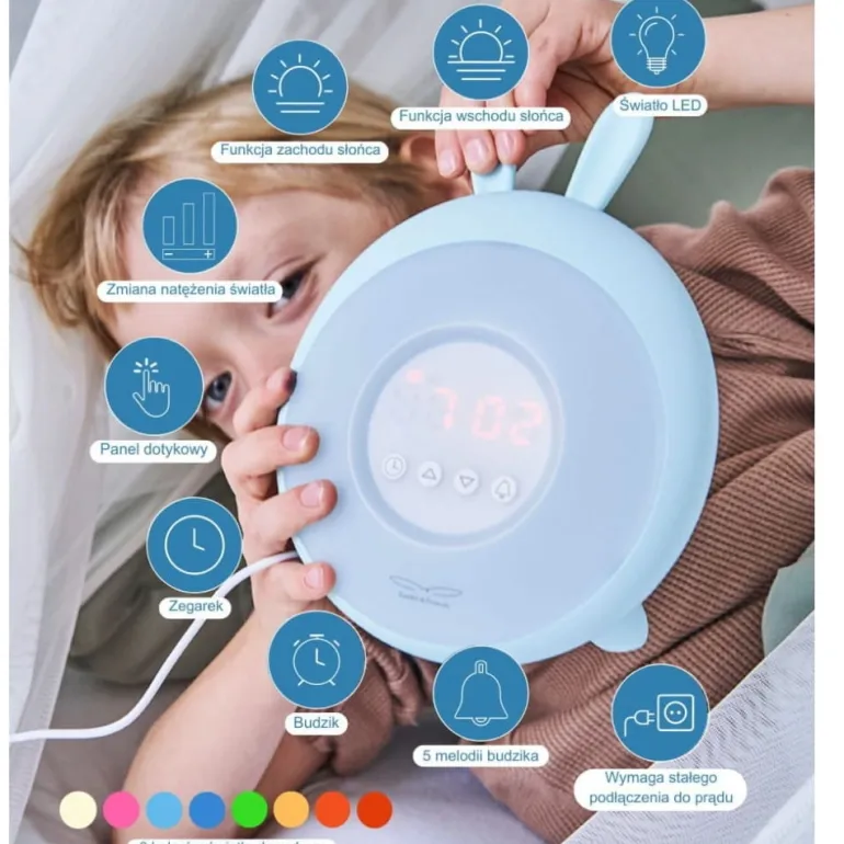 Lampka Led dla Dzieci Budzik Niebieski Królik