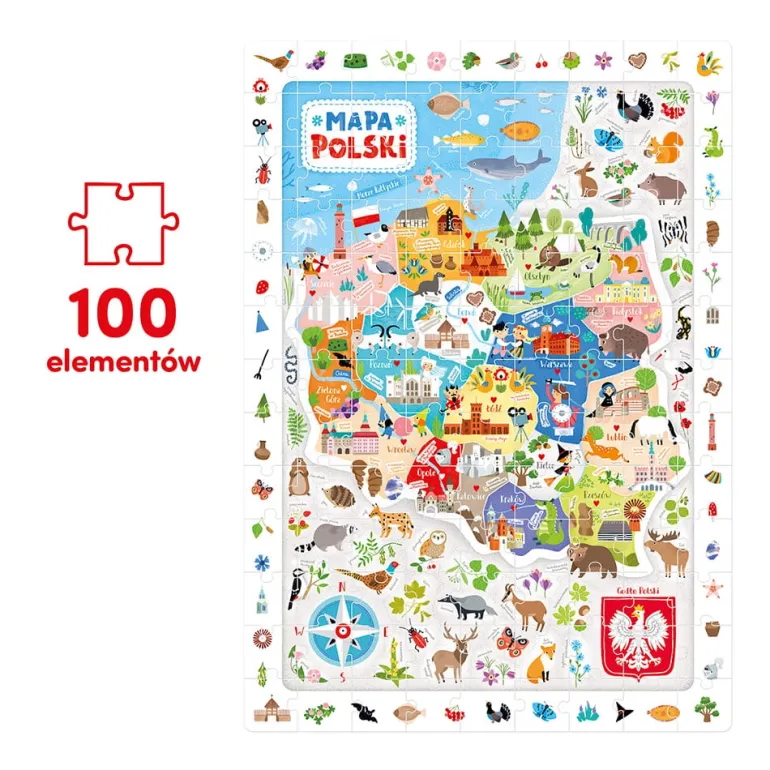 Obserwacyjne puzzle Mapa Polski 100el 5+