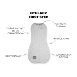 Otulacz dla Niemowlaka z Czapeczką First Step Melanżowy Szary