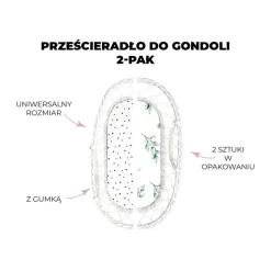 Prześcieradło do Gondoli Bawełniane 2-Pak Czarne Kropki/Bloom
